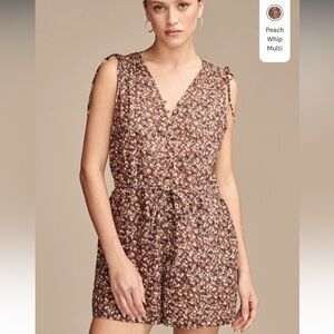 Lucky brand brown mini Floral Print Romper peach whip multi size XL